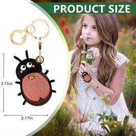 BORKUANA Leather Keychain Holder Case Compatible with AirTag,Cute Protective Air Tag Cover with Keyring,Anti-Scratch Finder GPS Tracker Case for Wallet Keys,bag,pets(Beetle)