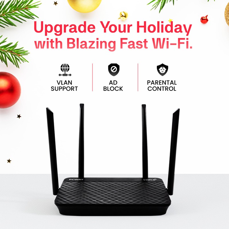 pcWRT PW-AX1800 WiFi 6 Router Long Range with VLAN Support,