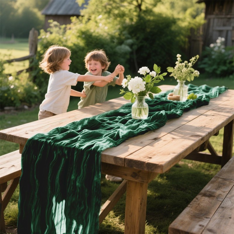 6 Pack Emerald Green Cheesecloth Table Runner 35 x 120