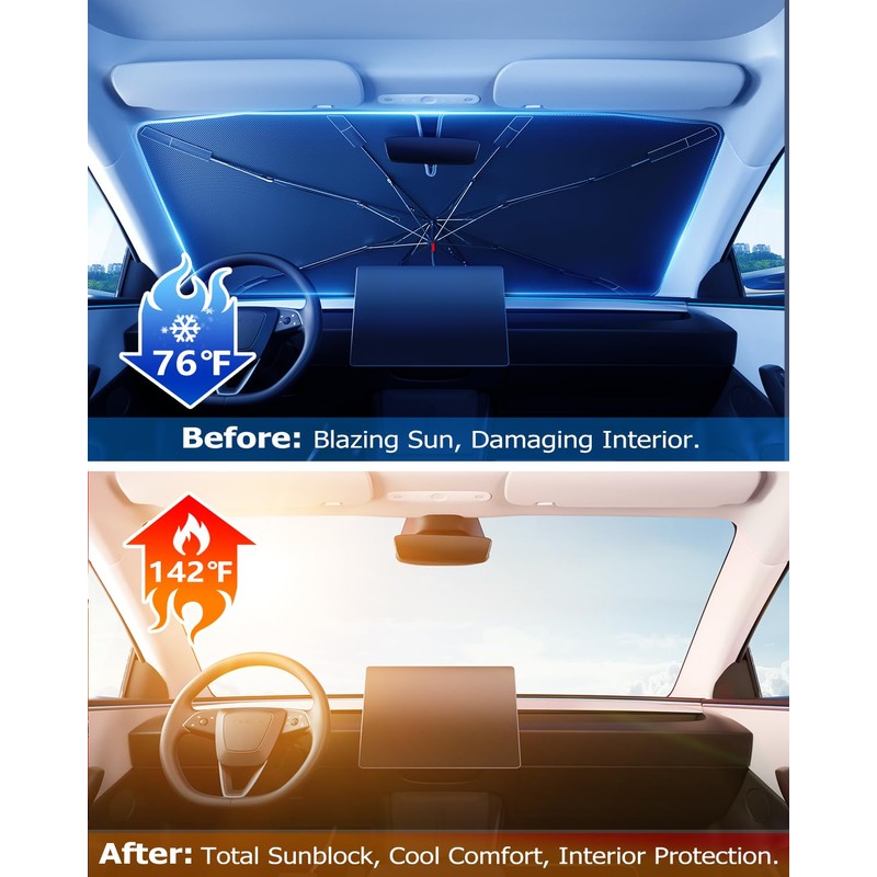 [2025 Upgrade] Doogoocoo Windshield Sun Shade [Ice-Crystal Cooling & 100%