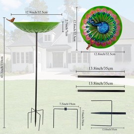 VEWOGIFT Bird Bath with Garden Stake,Metal Bird Bath for Outsiade,Peacock Birdbath Garden Decor for Yard Patio, Lawn