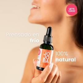 LET'S COCO Aceite Facial 100% JOJOBA puro. Calma la piel irritada, humecta, equilibra e ilumina la piel. Ayuda a reducir signos de la edad. Prensado en frío. De semilla sustentables originarias de México 30 ml/ 1 oz (Jojoba sin diluir)