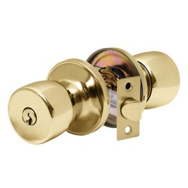 XFORT Entrance Knob Set Polished Brass, Tulip Design Door Lock for Interior Doors with Key and Snib Locking Mechanism, Ideal for Home, Office or Work Place