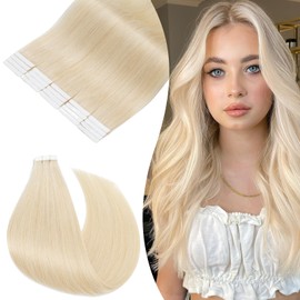 Rich Choices Tape-In Real Hair Extensions, 30 cm, 20 Pieces, #60 Platinum Blonde Hair Extensions, Real Hair, Remy, Silky Straight, Invisible Tape-In Hair Extensions, Natural Hair Thickening