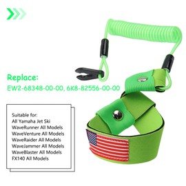 Boat Kill Switch Lanyard Suit for All Yamaha Jet Ski,Waverunner, Marine Outboard Motor Engine Cut Off Stop Tether Wrist Strap, EW2-68348-00-00 Replacement (Green with US Flag)