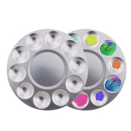 paleta de pintura circular 2pcs con 10 pocillos Bandejas redondas de aluminio para arte profesional, acrílico o dibujo a base de agua o pintura al óleo