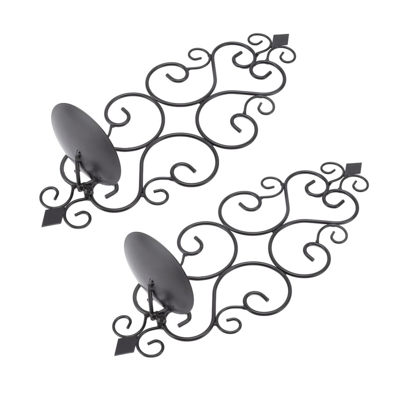 2 Pcs Candle Holder Exquisite Classical Style Black Iron Wall