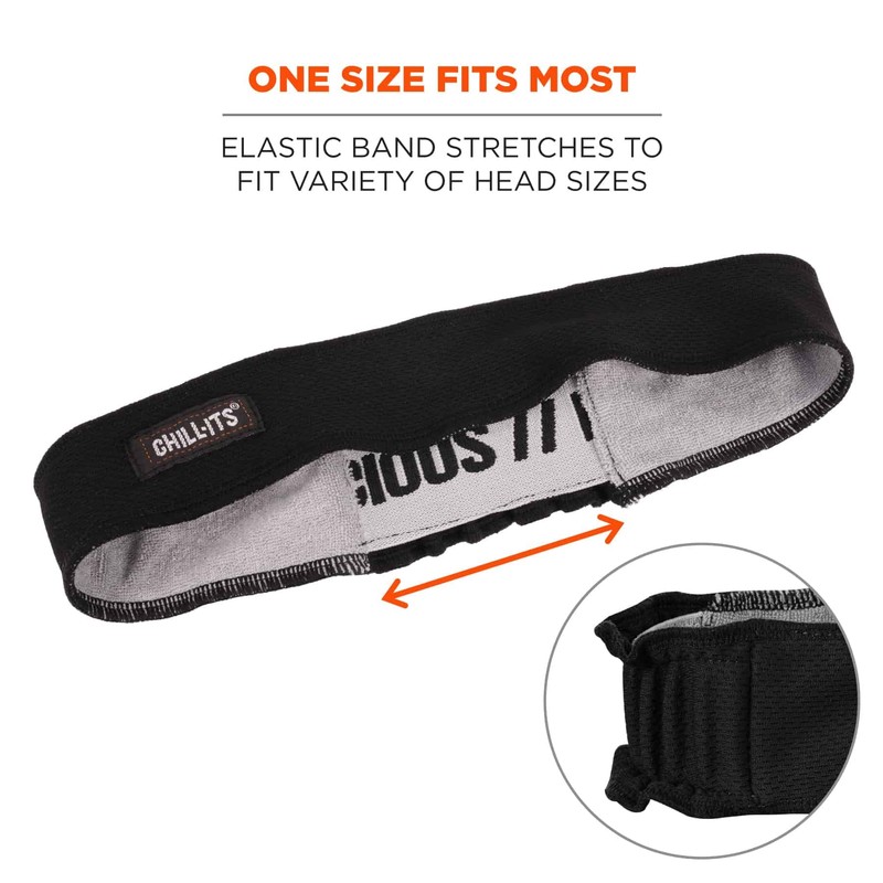 Ergodyne womens High-Performance High Performance Terry Cloth Sweatband, Black, One