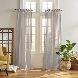Elrene Home Fashions Vienna Tie-Top Sheer Window Curtain Panel, 52" x 84" (1, Light Gray