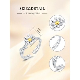 Midari Daisy Ring Adjustable Daisy Ring for Women 925 Sterling Silver Daisy Jewelry for Women Meaningful Jewelry for Daisy Lover, 8