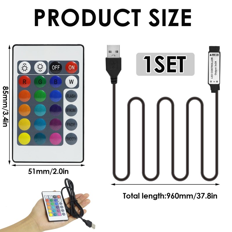 LANAFAY 5V-24Keys USB IR RGB Strips Controller 16 Colors 5