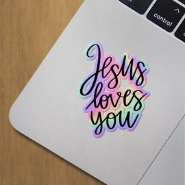Holographic Decal Stickers of Christ Loves You Premium Waterproof Vinyl Decal Stickers for Laptop Phone Accessory Helmet Car Window Mug Tuber Cup Door Wall Decoration ANDVER3g8937bHO