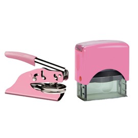 Hubco Premium Pink Notary Seal Embosser and Hubco Pink S-844 Self Inking Notary Stamp - Massachusetts