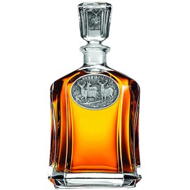 Heritage Pewter Whitetail Deer Capitol Decanter | 24 OZ Whiskey Decanter for Liquor with Airtight Stopper | Expertly Crafted Pewter Glass Clear