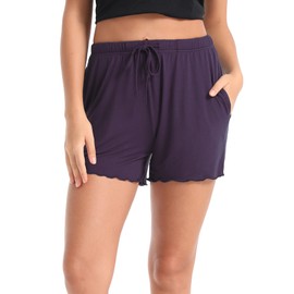 Latuza Women's Viscose Pajama Sleep Shorts with Pockets S Eggplant