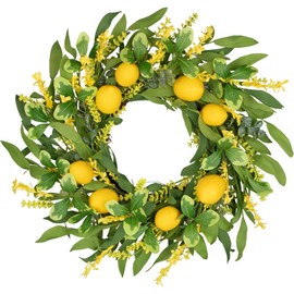Hollyone 20'' Artificial Lemon Wreath, Summer Spring Wreath for Front Door, 50CM Lemon Door Wreath for Home Decor, Living Room, Kitchen, Wall, Window, Mantel, Wedding Decorations