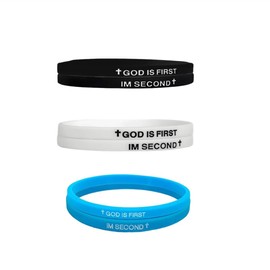 Hilufiet God is First Bracelet Set Faith Motivational Wristbands Cross Inspirational Silicone Bracelets for Men Women Adults Christians Gifts-6pcs