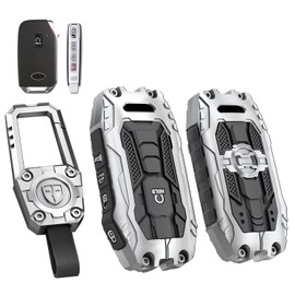 WKIOERAD Heavy Zinc Alloy Key fob Case Cover with Keychain Compatible with Kia Cerato Ceed Forte NIRO Sorento Seltos Sportage Soul Telluride 5 Button Key Shell Accessories (Silver)