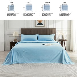 WODFAMY Microfiber Easy Fit Queen Size Bed Sheet Set Extra Soft Deep Pockets Luxury Hotel 4 Piece Set Bed Sheets Queen Sheets Light Blue&Dark Blue