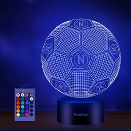 HooJtny Fußball Lampe Napoli, Napoli Fußball 3D Led Nachtlicht, 16 Farben USB wiederaufladbar, Kinder Geburtstag Geschenk
