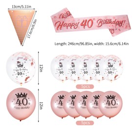 40th Birthday Decorations, Pink Gold 40th Birthday Set Include Happy 40th Birthday Banners Triangle Flag Banners Confetti Latex Balloons for Women and Men 40th Birthday Party Decoration Supplies