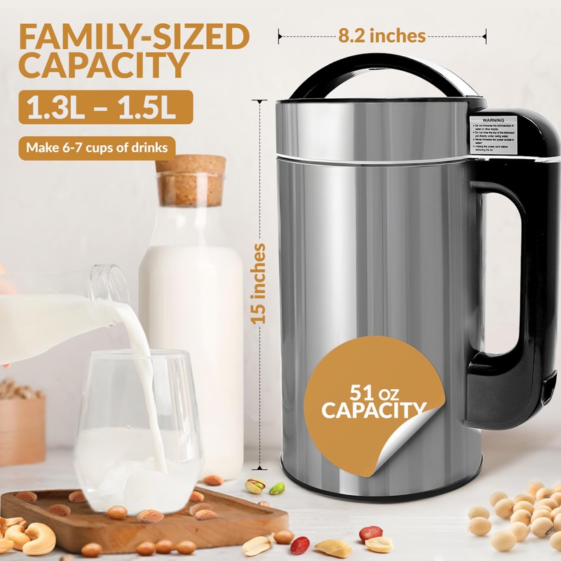 Crayton Nut Milk Maker Machine with Built-in Strainer, 51oz/ 1.5L