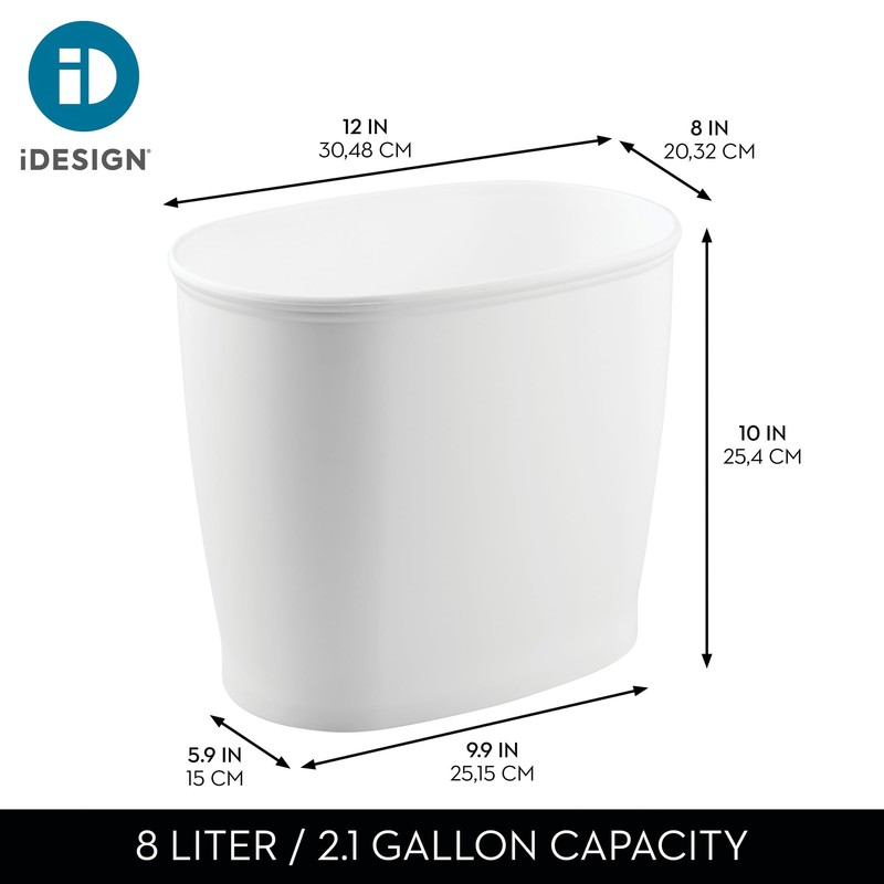iDesign Slim Plastic Bathroom Trash Can, Small Garbage Bin for