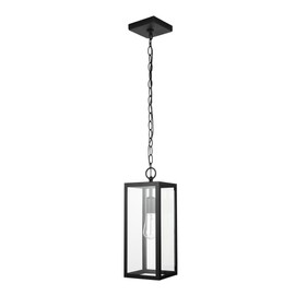 GLOBE Electric 44773 1-Light Outdoor Pendant, Matte Black, Clear Glass Shade, E26 Base Socket, Kitchen Island, Café, Ceiling Hanging Light Fixture, Modern, Vintage, Porch Light, Bulb Not Included