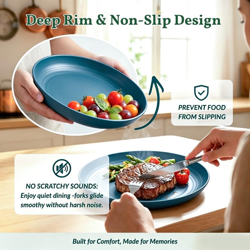 Homienly Unbreakable Salad Plates 12 PCS Wheat Straw Deep Plates