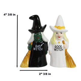 Ebros Gift Forces Of Good And Bad Elphaba VS Glinda Witches Carrying Broomsticks Salt And Pepper Shakers Set Magnetic Ceramic Figurines With Rubber Stoppers Wicca Witchcraft Witch Themed Accents