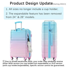Merax Hard Shell Luggage Set 3 Piece Spinner Suitcase with Usb Airline Approved Carry On 20 Inch ABS+PC Suitcase Side Hook Luggage Lightweight Checked Baggage set, Gradient Blue, 20"+ 24"+ 28"
