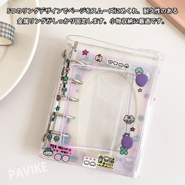 PAVIKE Girls Transparent Sticker Notebook, Sticker, Binder with Clip, Trifold Type, Removable, PVC Material, Waterproof, 20 Sheets M5 Transparent Inner Pages, Approx. 4.2 x 5.0 inches (10.8 x 12.8 cm