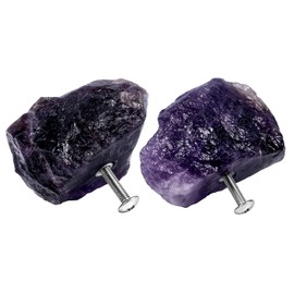 SUNYIK Natural Raw Amethyst Crystal Cabinet Knob with Screws, Healing Stone Pull Handle Dresser Drawer Door Knob Decor for Home Office