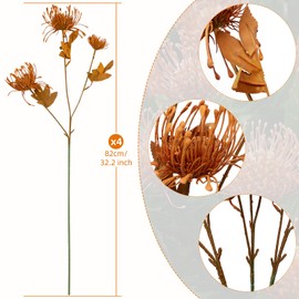 OBDXZHC 6PCS 23.6inch Orange Artificial Mums Flowers Faux Chrysanthemum with 18 Heads Fake Spider Mum Flower Long Stem Fall Pincushion for Home Wedding Thanksgiving Centerpieces Party Home Decoration