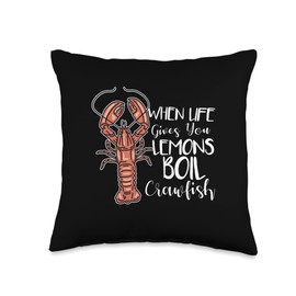 Cajun Seafood Lover Gifts for Mardi Gras When Life Gives You Lemons Boil Crawfish Louisiana Throw Pillow, 16x16, Multicolor