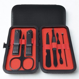 COLORBIRD Nail Care Set, Nail Clippers, Nail Care, Nail File, Cuticle Treatment, Eyebrows, Scissors, Hair Tweezer, Earpick Black Red (7-RED)