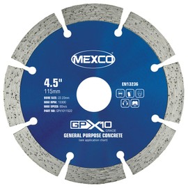 Mexco GPX10 General Purpose Concrete Diamond Blade, Cutting Disc for Non-Abrasive Building Materials - 115mm, 10mm Segment Height