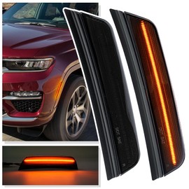 NJSBYL LED Cherokee Side Markers for 2022 2023 2024 2025 J.eep Grand Cherokee L/WL Front Bumper Fender Reflectors Sidemarker Amber Turn Signal Indicator Smoked Lens 2PCS
