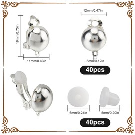 SUNNYCLUE 1 Box of 40 Clip-On Earrings, Silver Earring Converter with Plastic Ear Pads, Small Non-Pierced Clip Components, Brass Earring Fittings for Jewellery Making