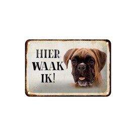 Ontrada Blechschild 12x18cm gewölbt holländisch Hier Waak ik Boxer Hund Deko Geschenk Schild