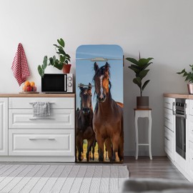 Flortlias Refrigerator Stickers Murals Peel and Stick, 3D Animal Decal Wraps Self-Adhesive, Decorative Cover for Kitchen Living Room Refrigerator, Herd of Horses