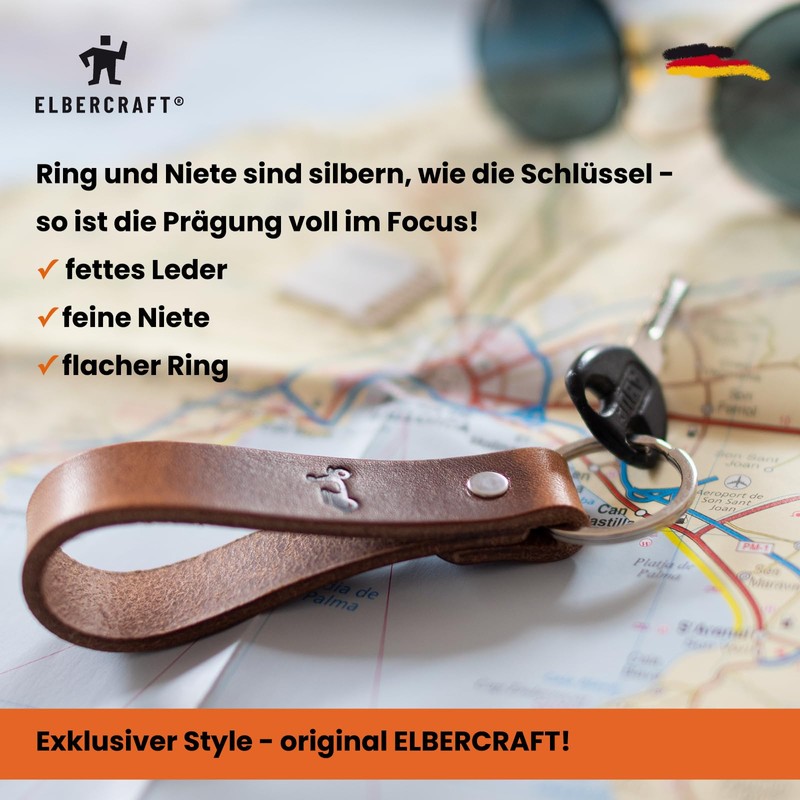 ELBERCRAFT® Leather Keyring Gift for Women or Men Vegetable Tanned