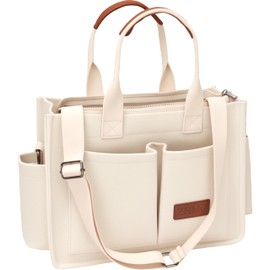 ZHMO Canvas Tote Bag for Women With Compartments and Zipper,White Women's Bags Crossbody Bags Work Laptop Tote Bag Large Satchels Handbag Tote Purse Everyday Shoulder Bag for Travel Nurse Teacher Gift