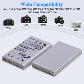 Pickle Power EN-EL5 Battery 2 Pack and LED USB Charger for Nikon Coolpix P530 P520 P510 P100 P500 P5100 P5000 P6000 P90 P80 Cameras