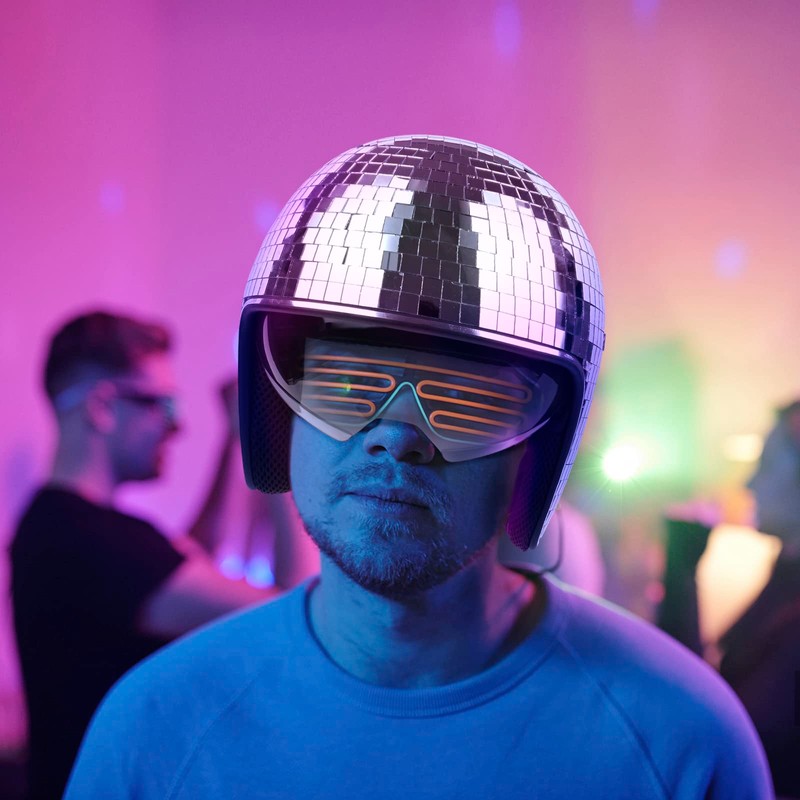 Disco Helmet with Retractable Visor Glitter Mirror Glass Punk Costume
