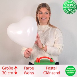 Premium Heart Balloons, White, Pack of 50, XL Size, 30 cm Diameter, Wedding Decoration, Stag Night/Hen Party Decoration, Just Married Decoration Suitable for Filling with Helium, 100% Natural Latex