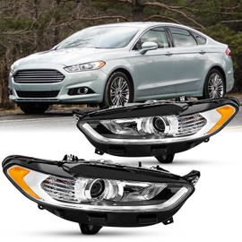 2PCS Headlights Assembly With Bulbs DOT Approved For 2013 2014 2015 2016 Ford Fusion S SE Titanium Hybrid Sedan Replacement Headlamp Chrome Housing Front Lamp