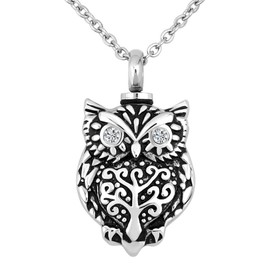 GMXLin Owl Urn Necklace for Ashes Cremation Animal Family Tree Memorial Keepsake Pendant Chain for Dad Mom Grandma Grandpa