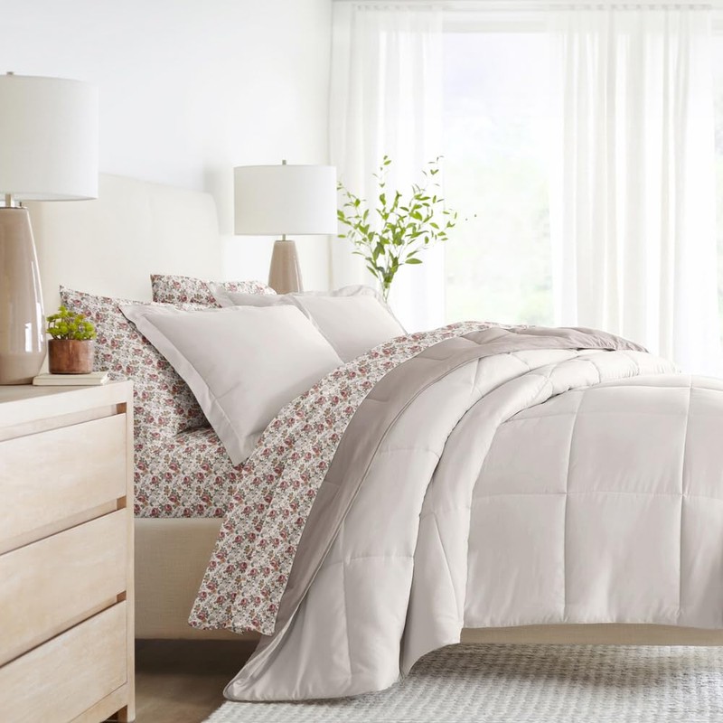 LINENS & HUTCH Bedding Bundle, Reversible Microfiber Comforter Set and