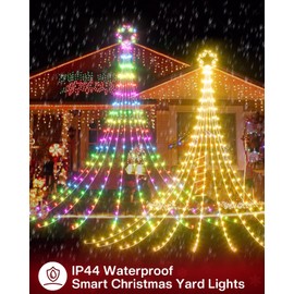 3.6M Outdoor Christmas Curtain Lights, 64 Modes Smart Waterfall String Lights with Colour Changing, Music Sync, Timer & App Control, Waterproof Star Lights for Garden, Patio, Wedding Christmas Decor